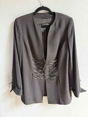 Escada Black Lace-Up Waist Blazer